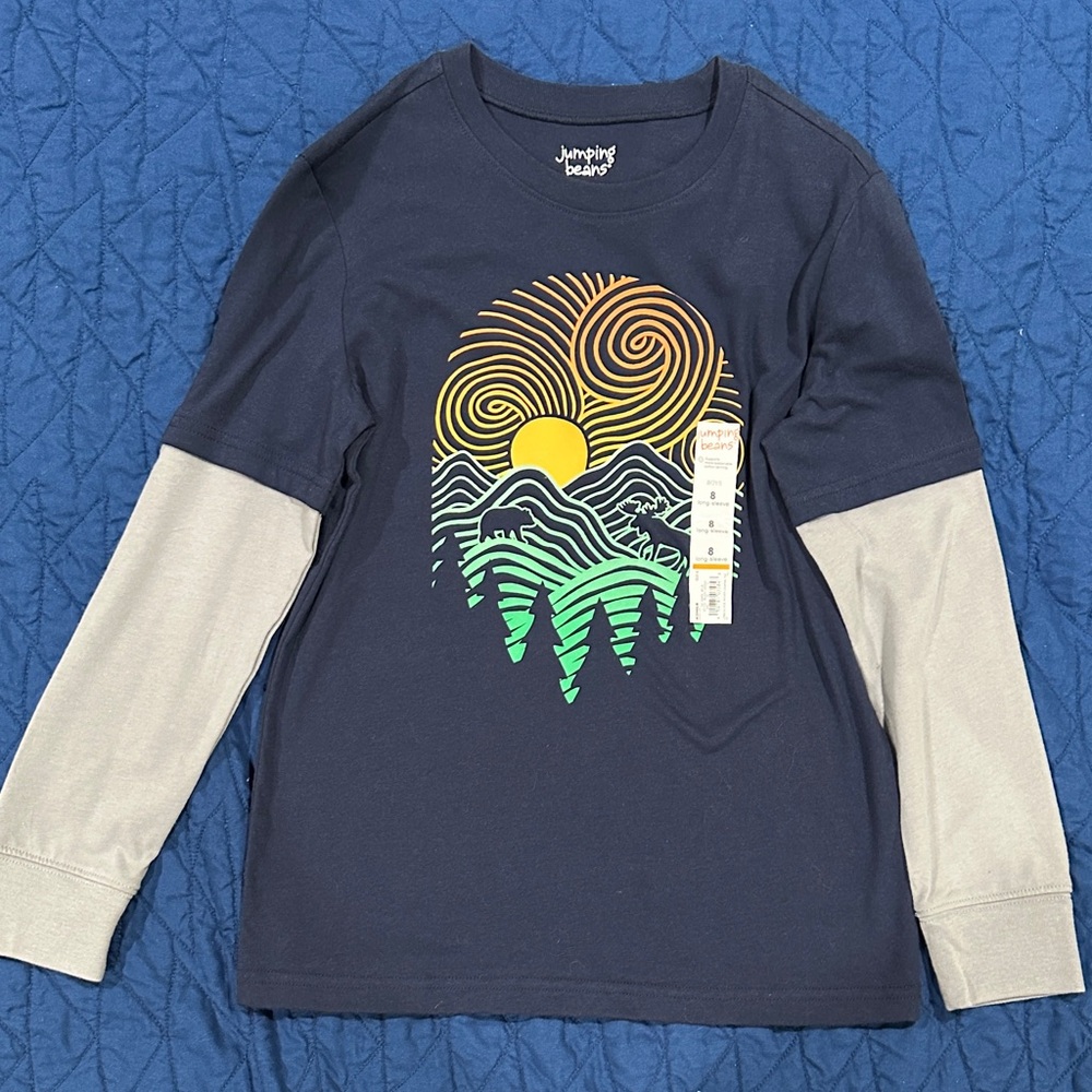 Jumping Beans Navy and Gray Long Sleeve Tee with Mountain Design
